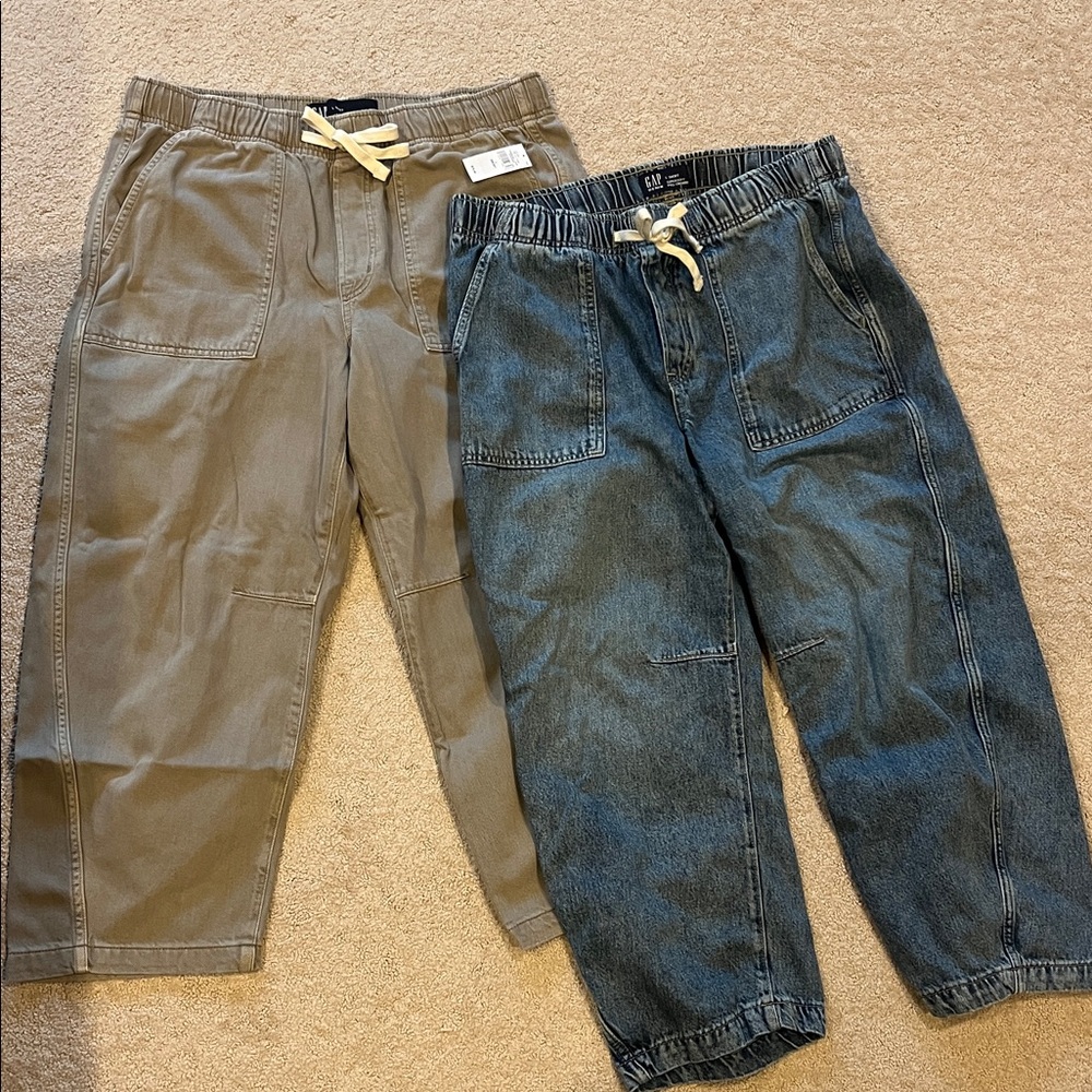 Brand new GAP Pull-on barrel pants in tan & denim (tan are NWT; denim worn once)
